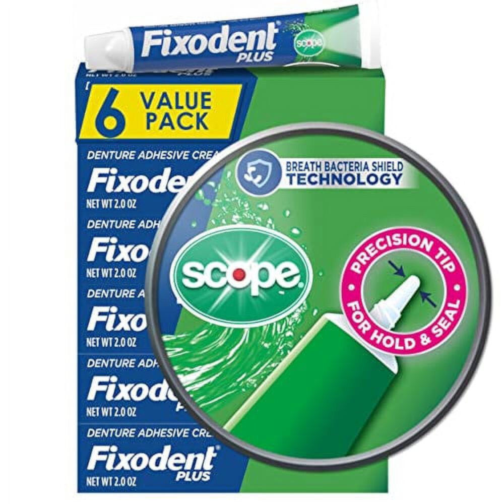 Fixodent Control Denture Adhesive Cream Plus Scope Flavor, 2 Oz (Pack of 6) Fixodent