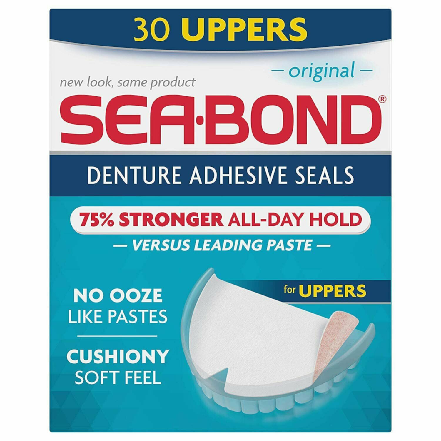 SEA-BOND Denture Adhesive Seals Uppers Fresh Mint, 30 ct Sea-Bond