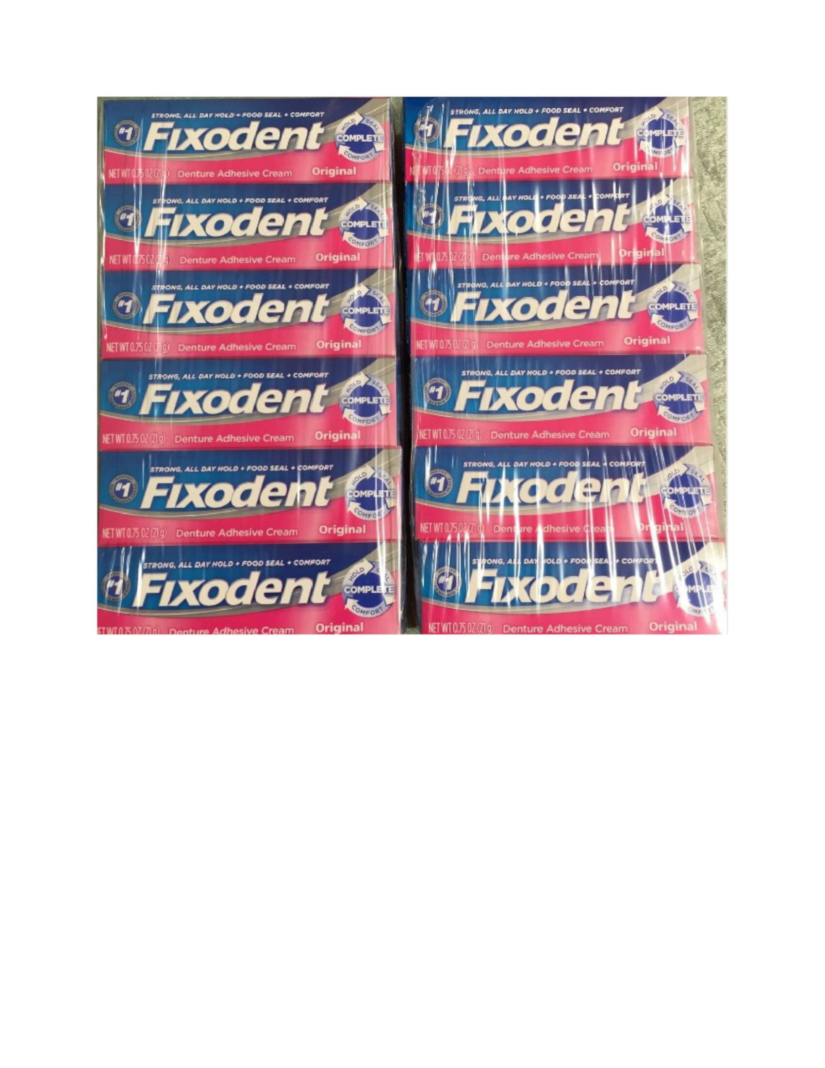 Fixodent Denture Original Strong Adhesive Cream 0.75 Oz Travel Size (Pack of 12) Fixodent