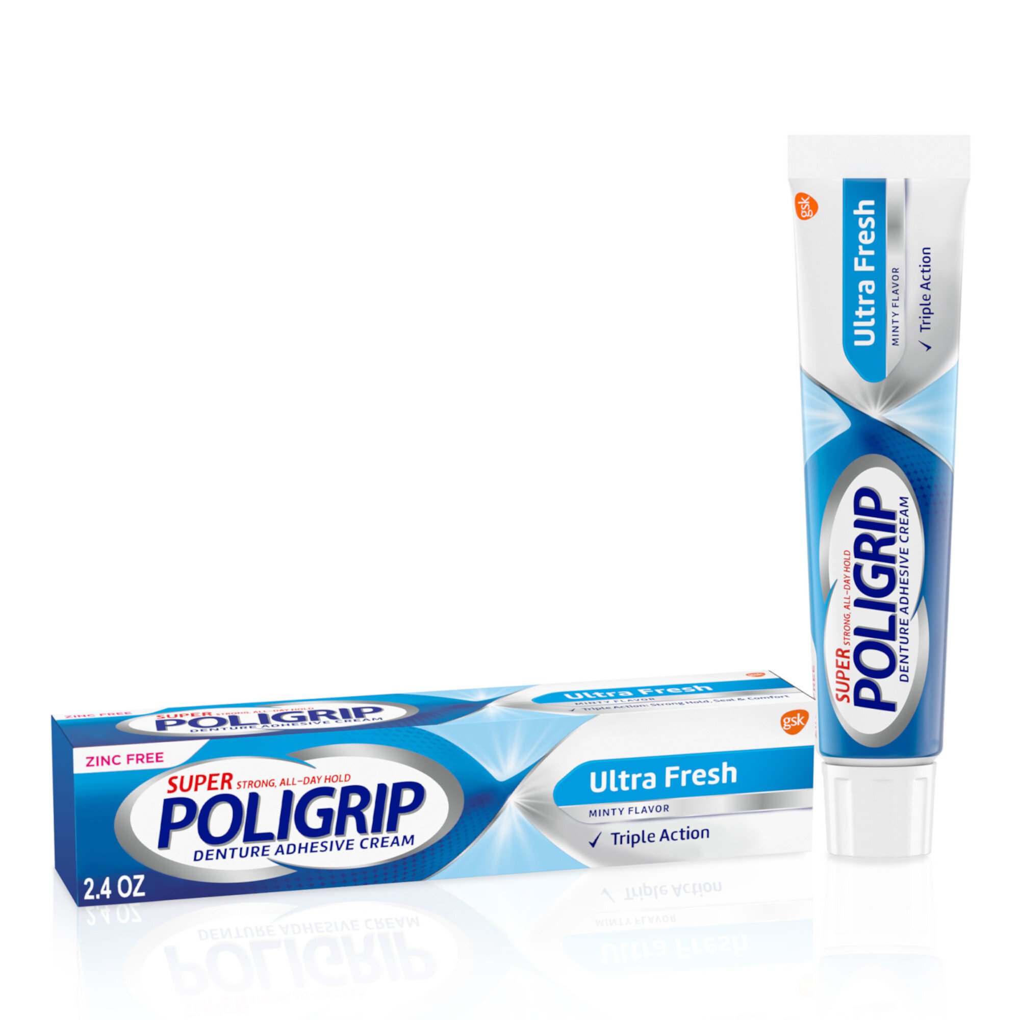 Super Poligrip Original Denture and Partials Adhesive Cream, Ultra Fresh Mint, 2.4 Oz Super Poligrip