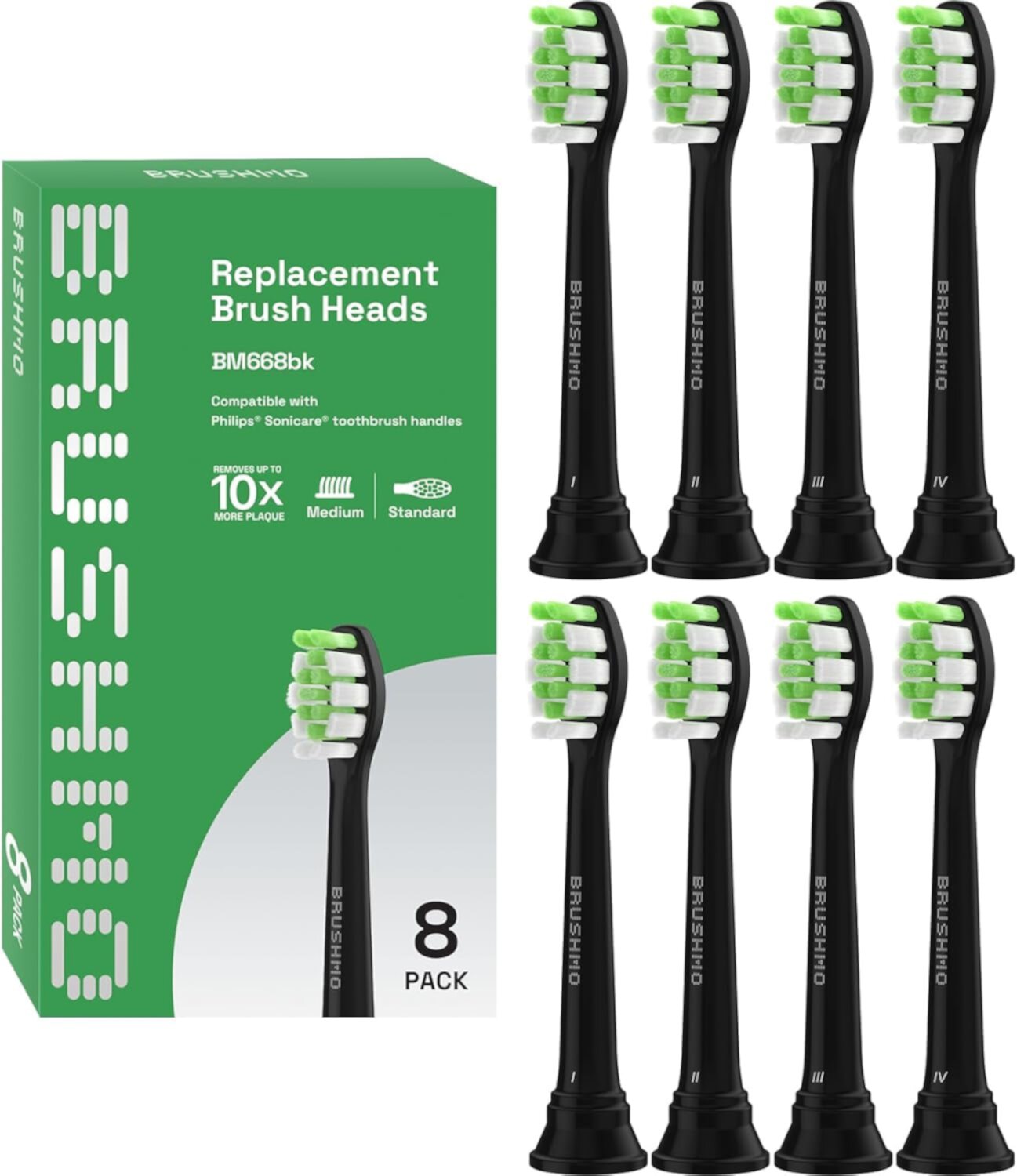 Brushmo Replacement Toothbrush Heads Compatible with Sonicare DiamondClean HX6063, Black 8 Pk Brushmo