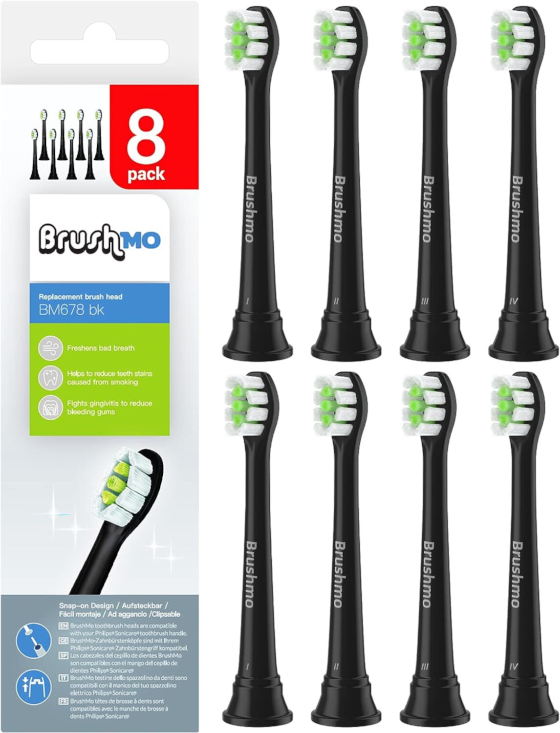 Brushmo Compact Replacement Toothbrush Heads Compatible with Sonicare HX6072, Black 8 Pack Visit the Brushmo Store