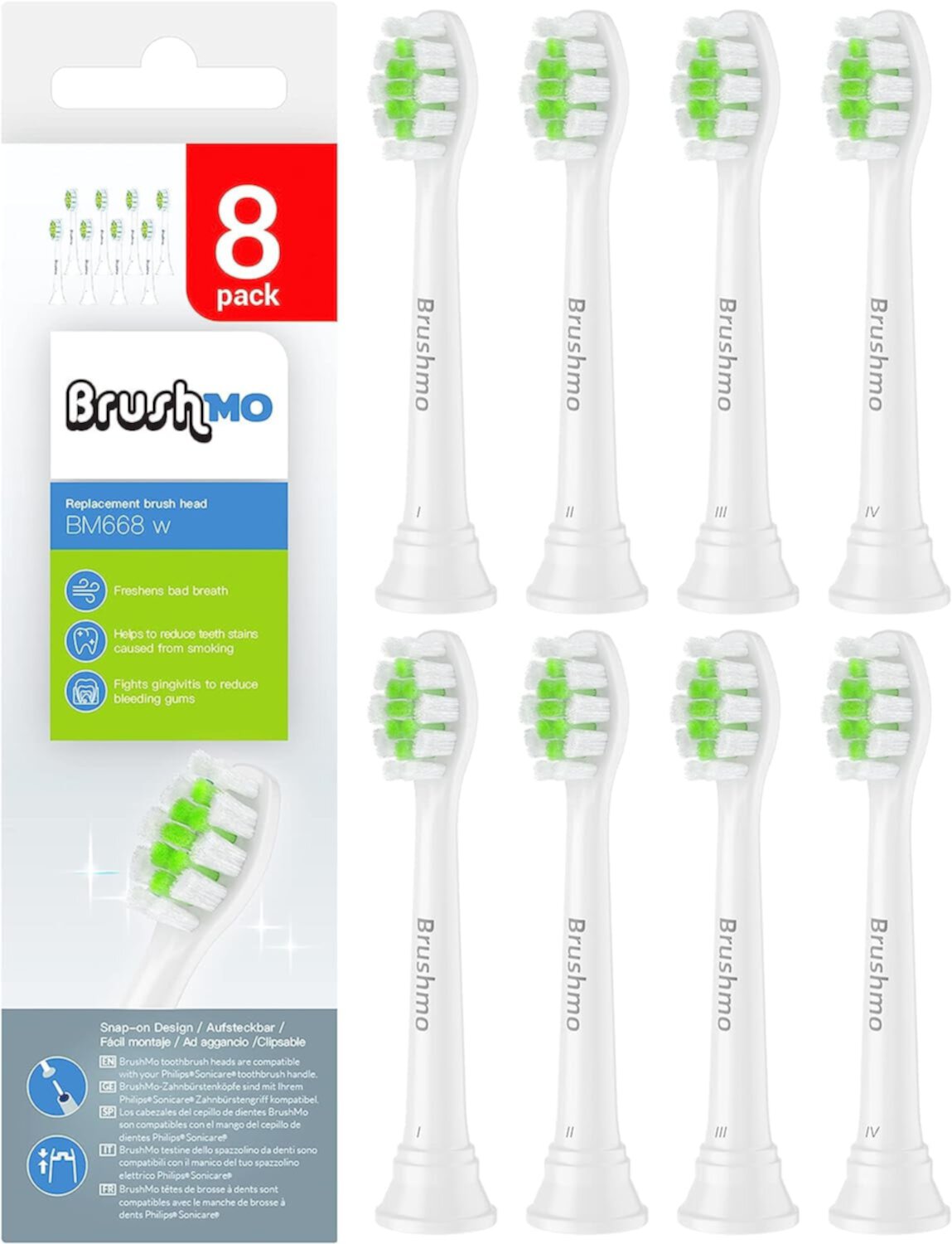 Brushmo Replacement Toothbrush Heads Compatible with Sonicare DiamondClean HX6063, White 8 pk Brushmo