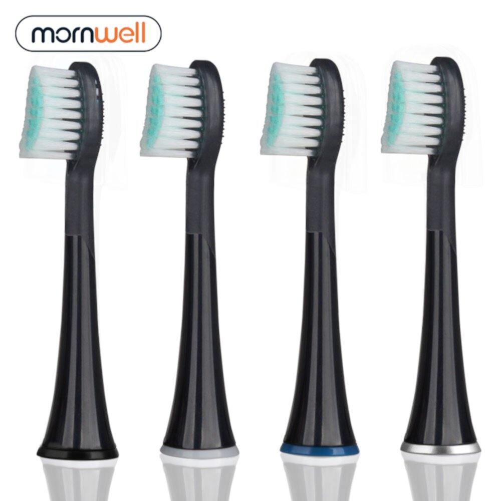 Mornwell 4pcs D901/D902 Black Rubberied Replacement Toothbrush Heads with Caps for Mornwell D01B Electric Toothbrush Toothbrush Head