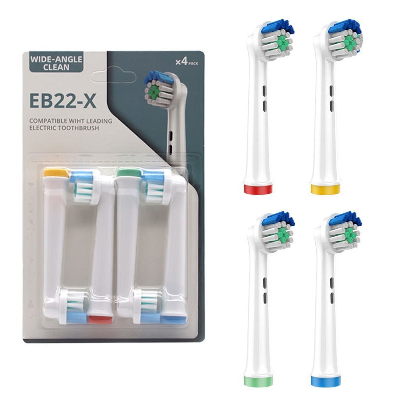 Oral Basics Replacement Brush Heads for Oral-B Braun Electric Toothbrush, Wide-Angle Clean, EB22-X (4 Pack) Oral Basics