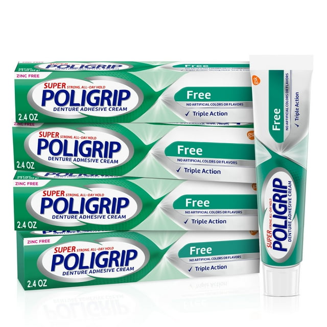 Super Poligrip Denture and Partials Adhesive Cream, 2.4 Oz, 4 Pack Super Poligrip