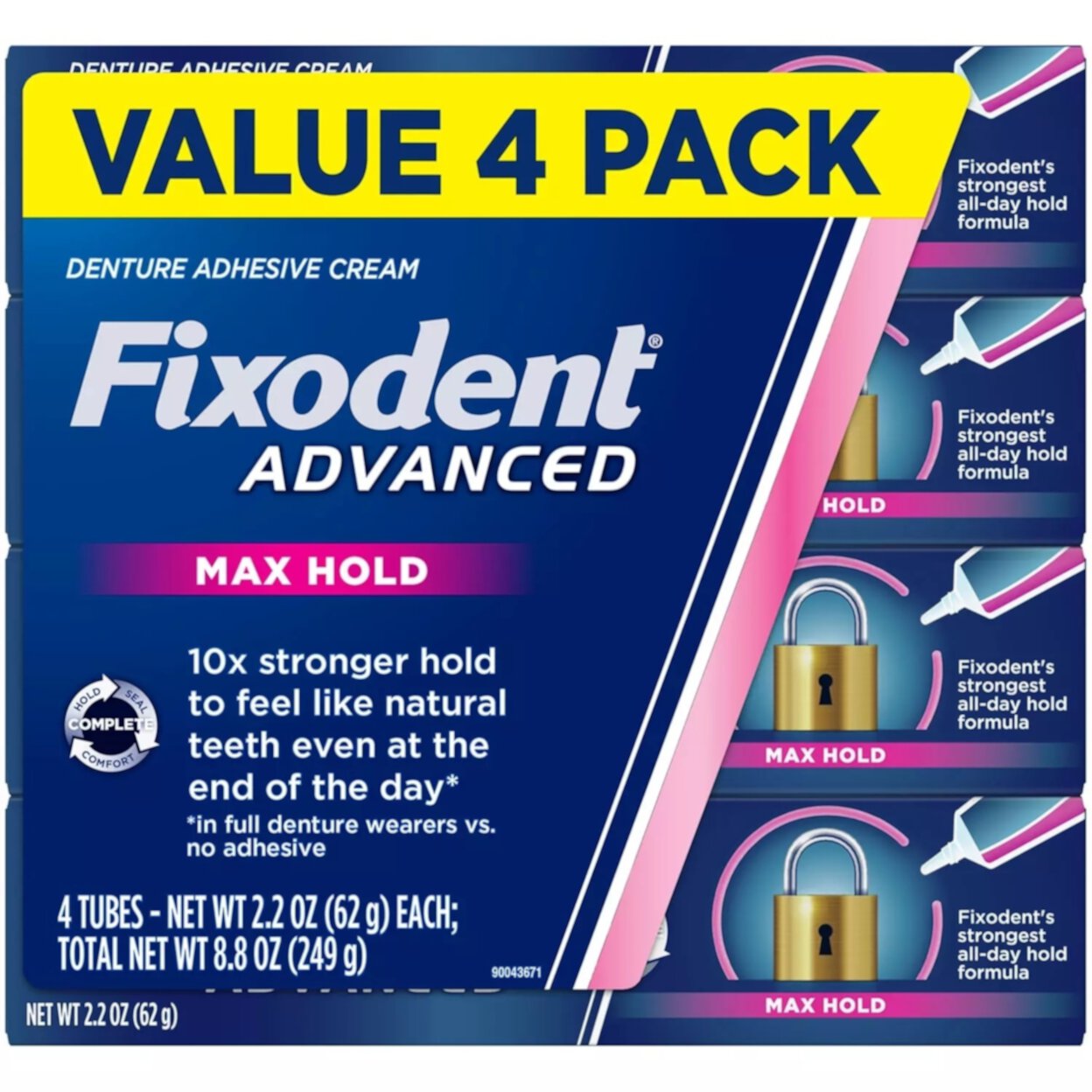 Fixodent Advanced Max Hold Denture Adhesive, 2.2 Ounce (Pack of 4) Fixodent