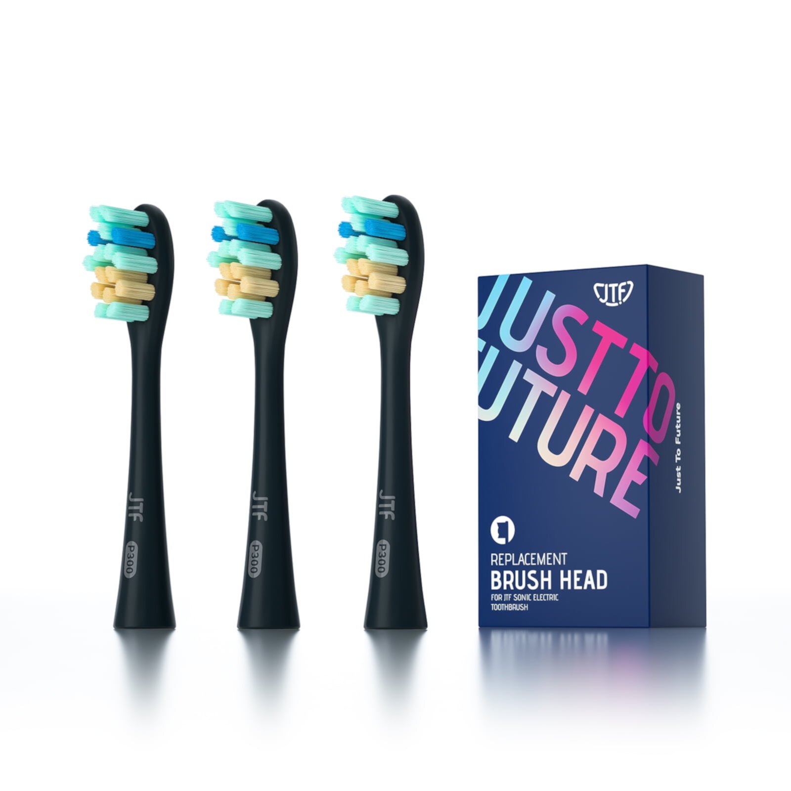 JTF electric toothbrush replacement brush heads for P300 ,Pack of 3,Black JTF