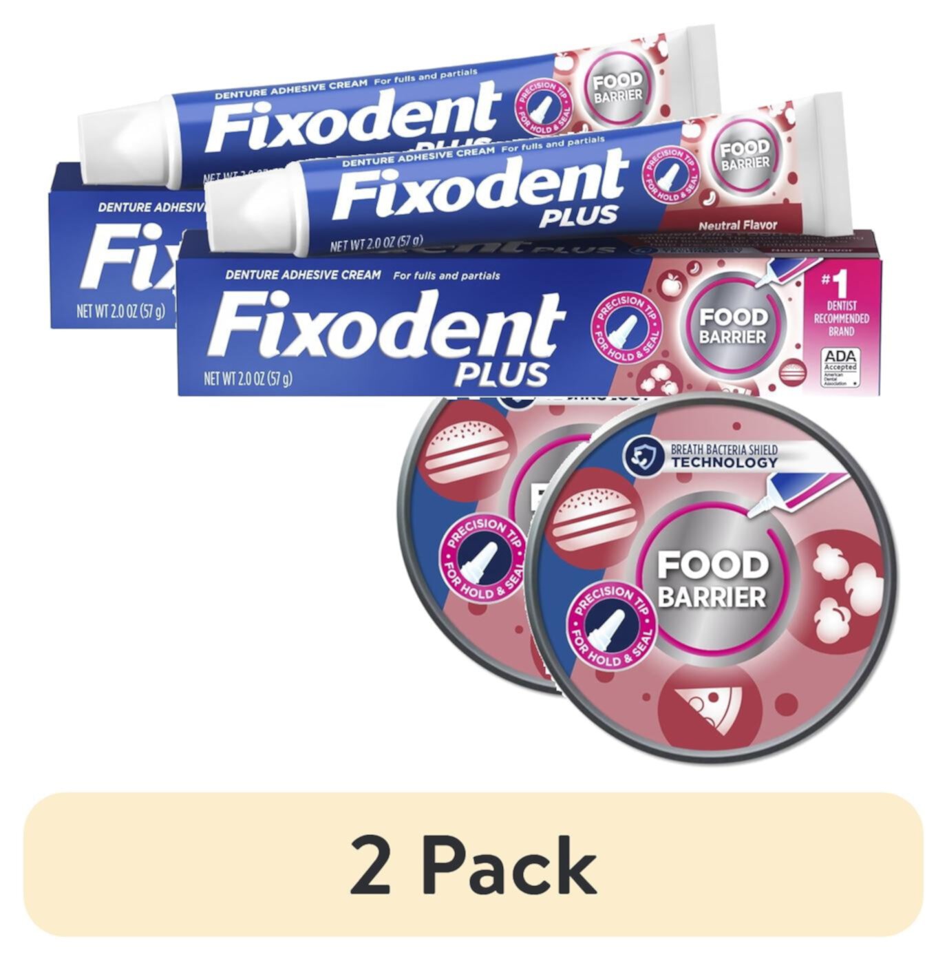 (2 pack) Fixodent Food Barrier Denture Adhesive Cream, 2.0 oz Fixodent