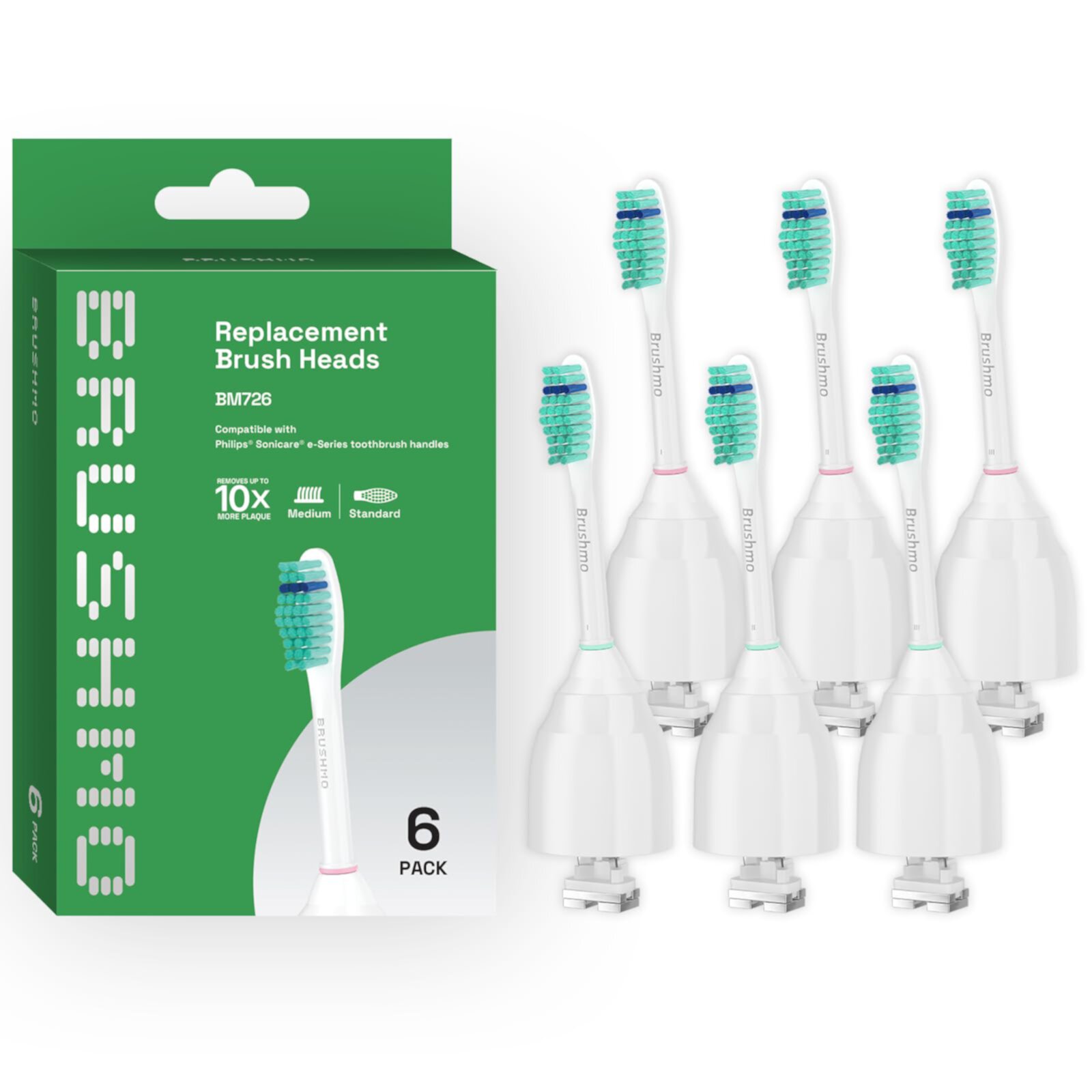 Brushmo E Series Medium DHF10&nbsp;Firm Replacement Toothbrush Heads Compatible with Philips Sonicare E-Series HX7022 HX7023, fits Essence and Screw-On Electric Toothbrush, BM726, 6 Pack Visit the Brushmo Store