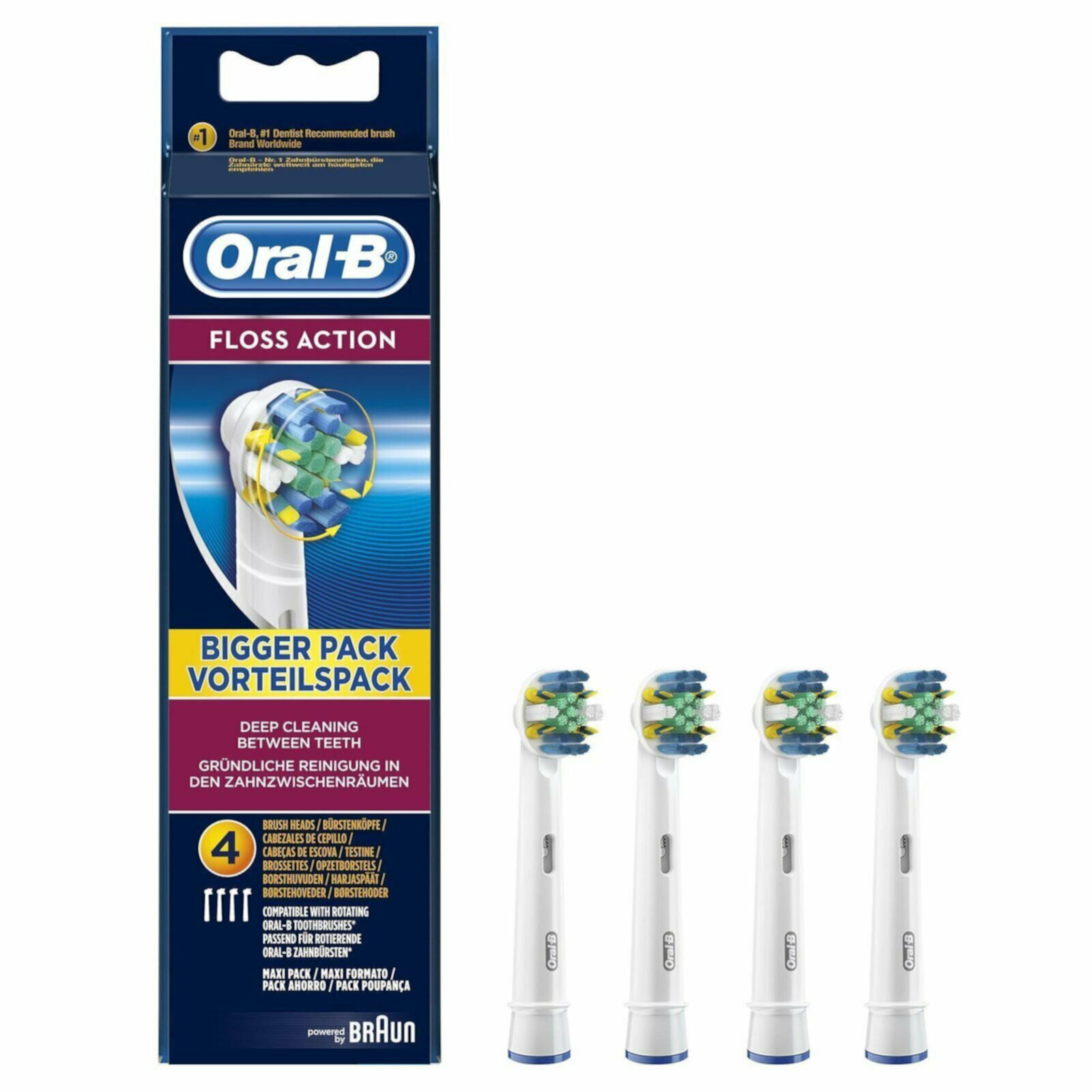 Flossing Action Replacement Toothbrush Heads Compatible With Oral-B, 4 Count Brush Heads Compatibility