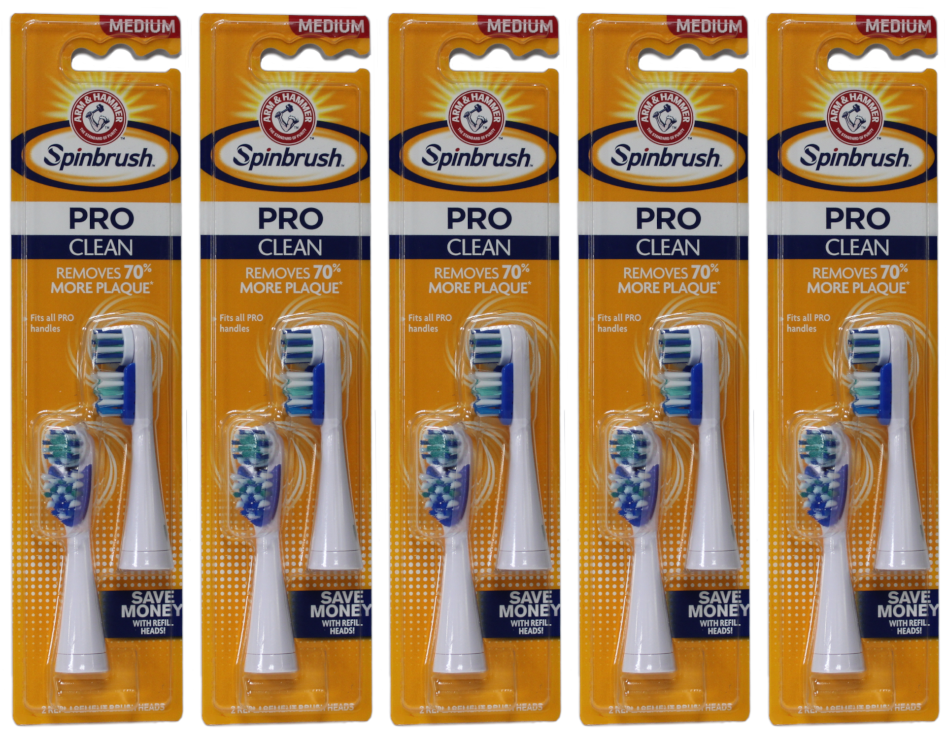 Arm & Hammer Spinbrush Pro Clean Medium 2 Replacement Brush Heads Pack of 5 Arm & Hammer