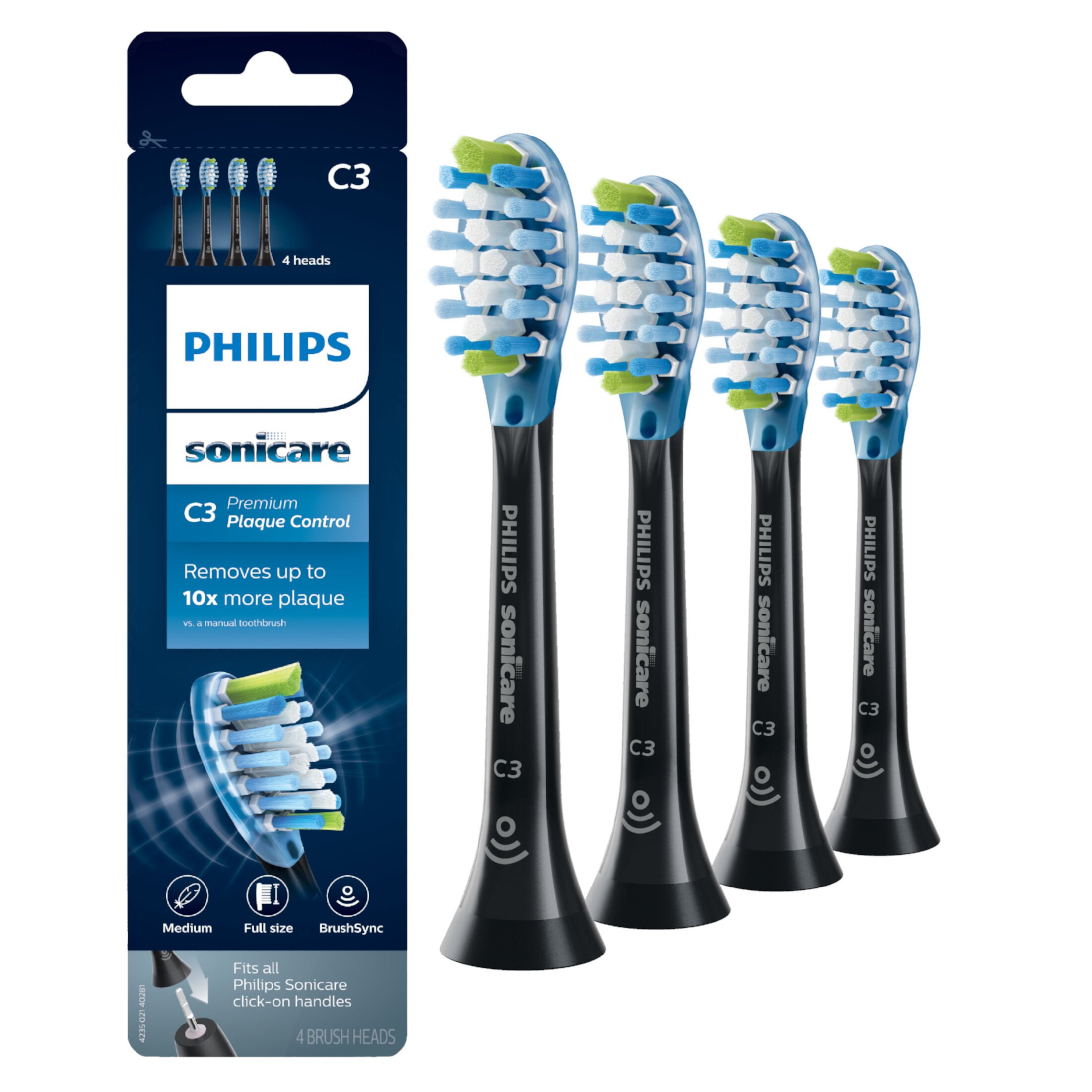 Philips Sonicare Premium Plaque Control Replacement Toothbrush Heads, HX9044/95, Brushsync Technology, Black 4-pk Visit the Sonicare Store