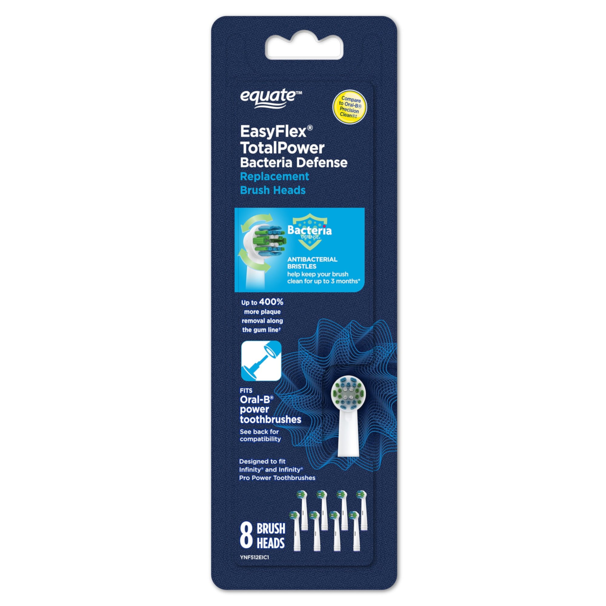 Equate EasyFlex TotalPower Replacement Toothbrush Heads with Bacteria Defense Bristles, 5 Count Equate