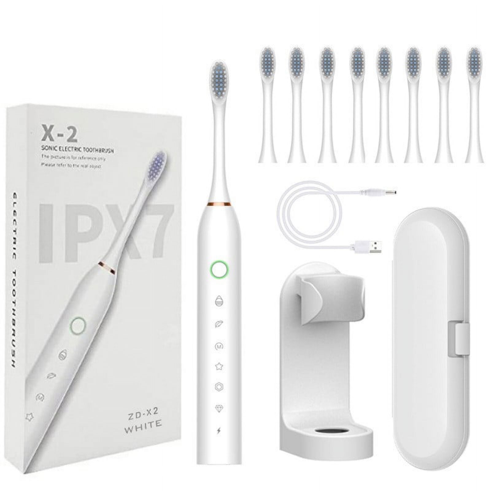 Electric Toothbrush White Eight Brush Head With Charger Holder Automatic Toothbrush Set Unbrand