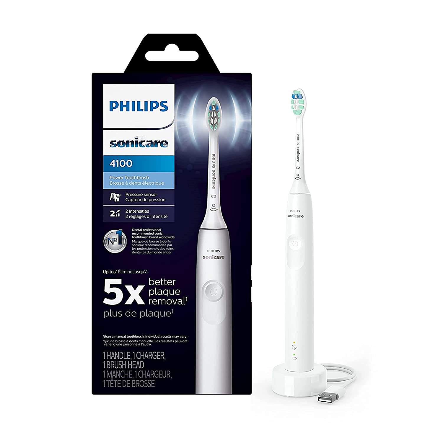 Phillips Sonicare Sonicare ProtectiveClean Removes up to 7x More Plaque, Long lasting 4 day Battery Life Rechargeable Electric Toothbrush, White/Grey Visit the Sonicare Store