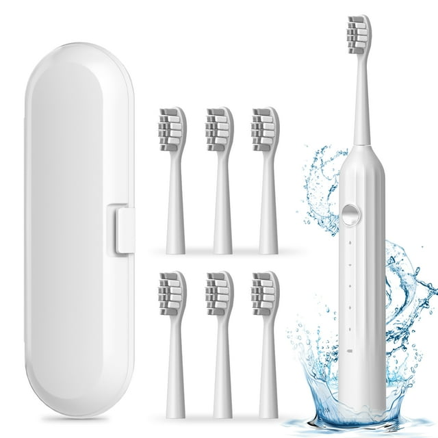 JTF Sonic Electric Toothbrush for Adults with Travel Case, 5 Modes and 6 Brush Heads, One 4 Hours Fast Charge for 90 Days Use, White JTF