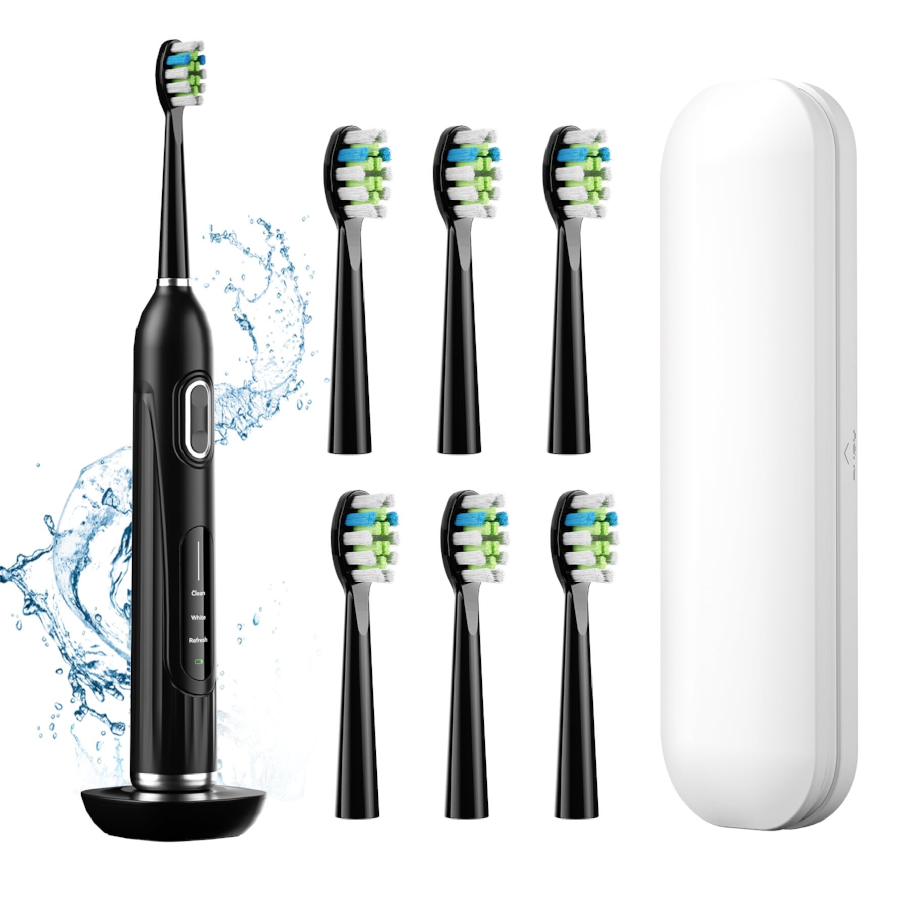 JTF Sonic Electric Toothbrush for Adults with Travel Case, 7 Intensities 3 Modes and 6 Brush Heads, Black JTF