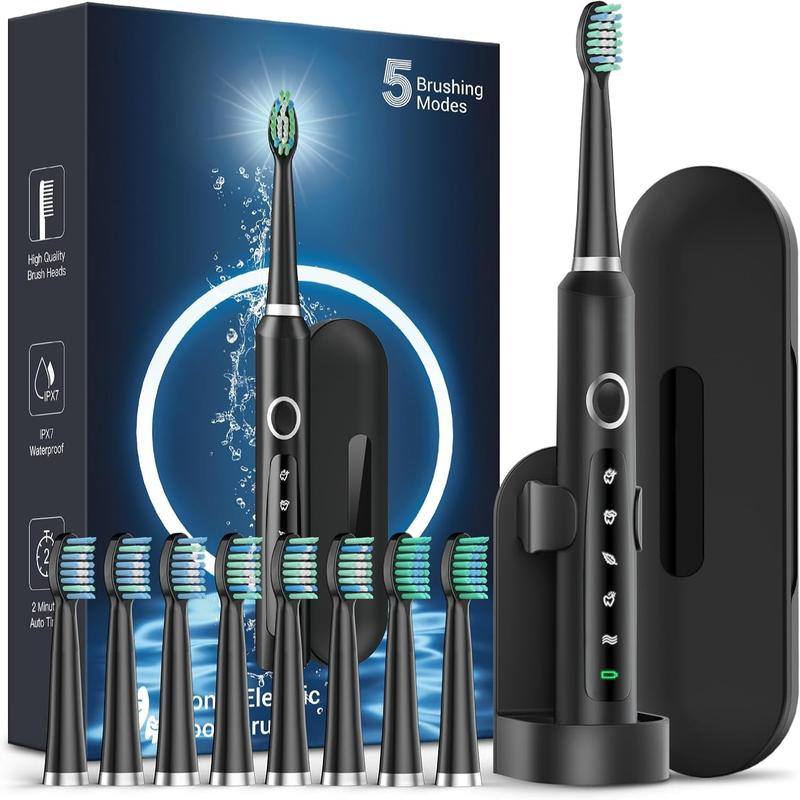 RTAUYS Sonic Electric Toothbrush for Adults - Rechargeable Electric Toothbrushes with 8 Brush Heads & Holder, Travel Case, Power Electric Toothbrush with Holder，3 Hours Charge for 120 Days Rtauys