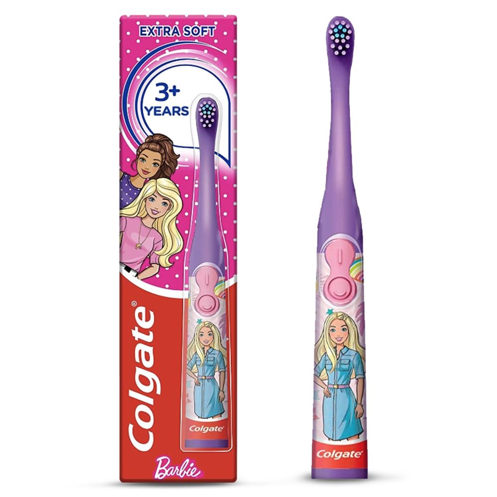 Colgate Cepillo de Dientes Barbie para Niños, Cepillo de Dientes Eléctrico a Batería, a Partir de 3 Años, Cepillo de Dientes para Niños con Cerdas Extrasuaves y Mango Delgado, Incluye Baterías Reemplazables Visit the Colgate Store