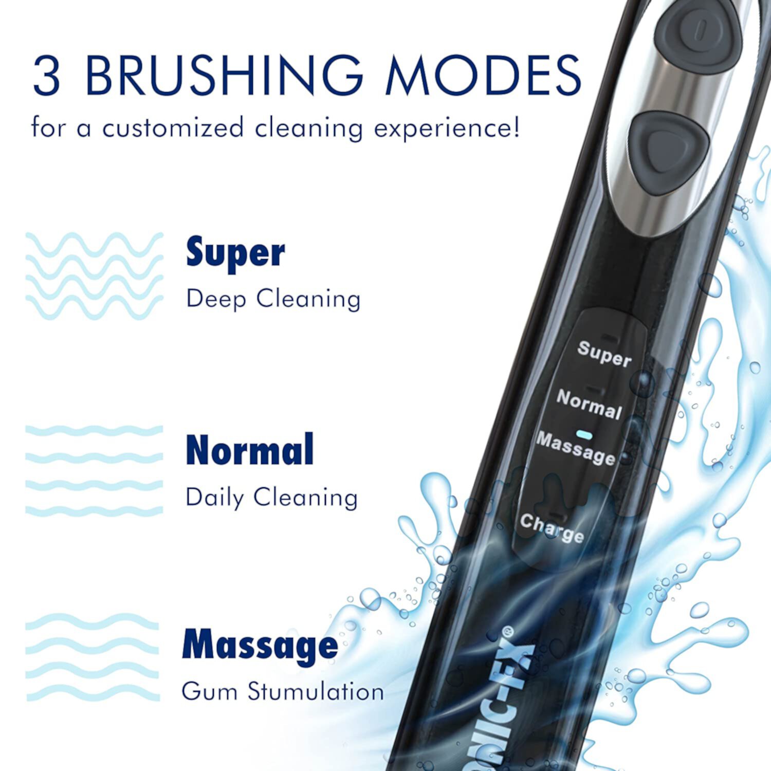 Sonic-FX Solo Electric Toothbrush w/ 2 Brush Heads + 1 Interdental, 3 Brush Modes, Black Sonic-FX