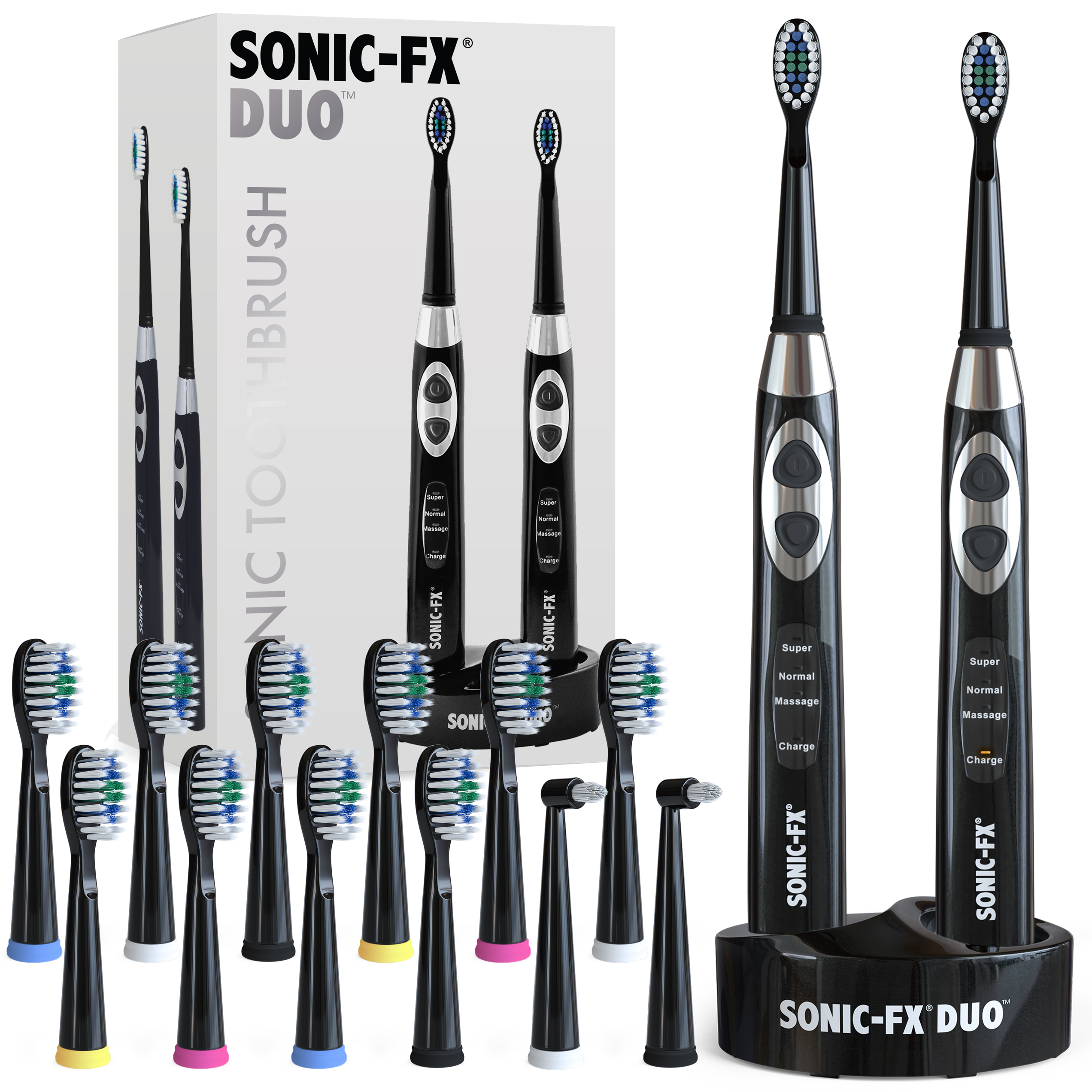 Sonic-FX Duo Dual Handle Whitening Electric Toothbrush 12 Brush Heads (Black) Sonic-FX