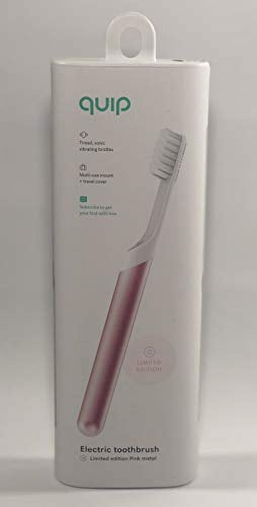 Quip Electric Toothbrush - Pink Metal - Electric Brush and Travel Cover Mount Quip