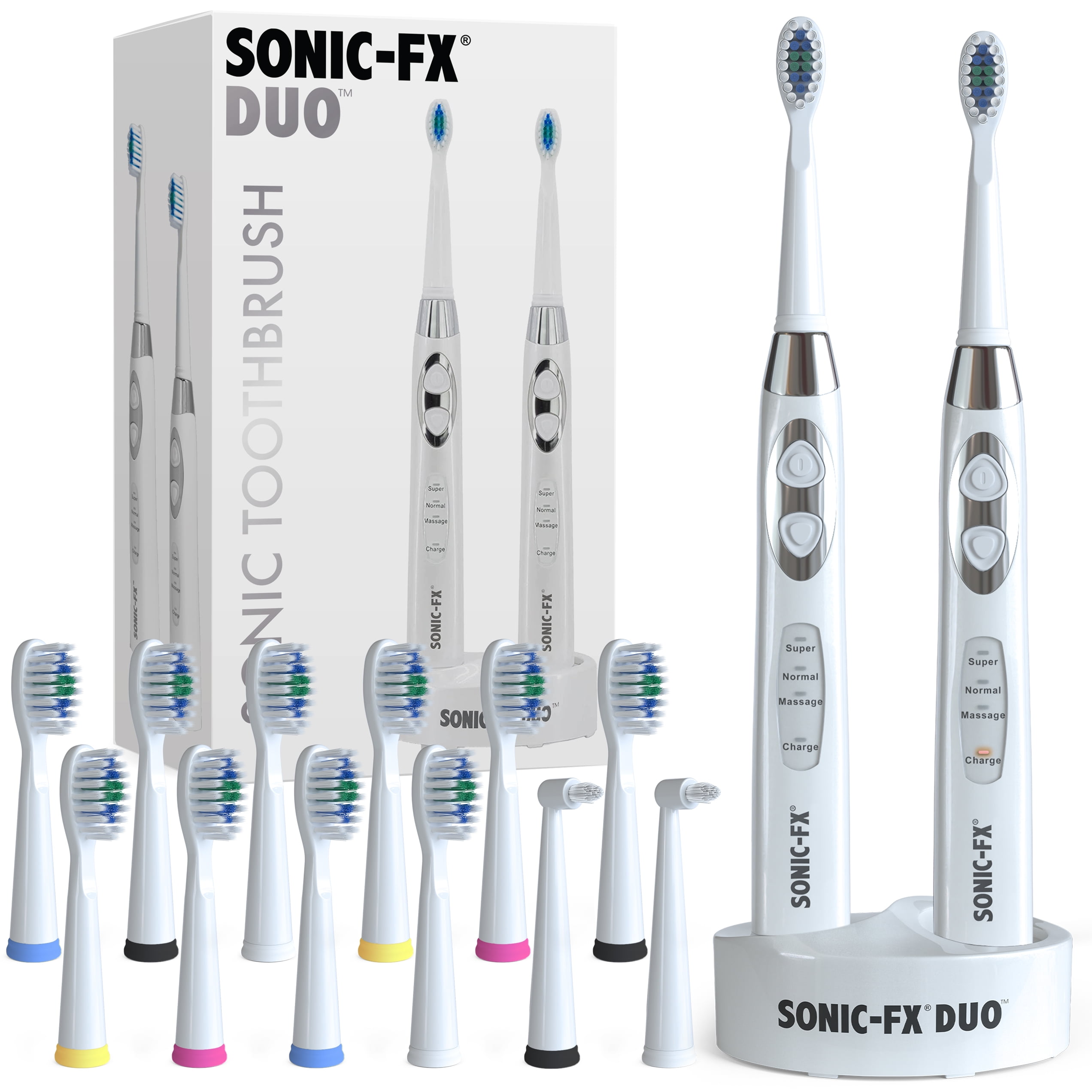 Sonic-FX Duo Electric Toothbrush W/ 14 Brush Heads + 2 Interdental, 3 Brush Modes, White Sonic-FX