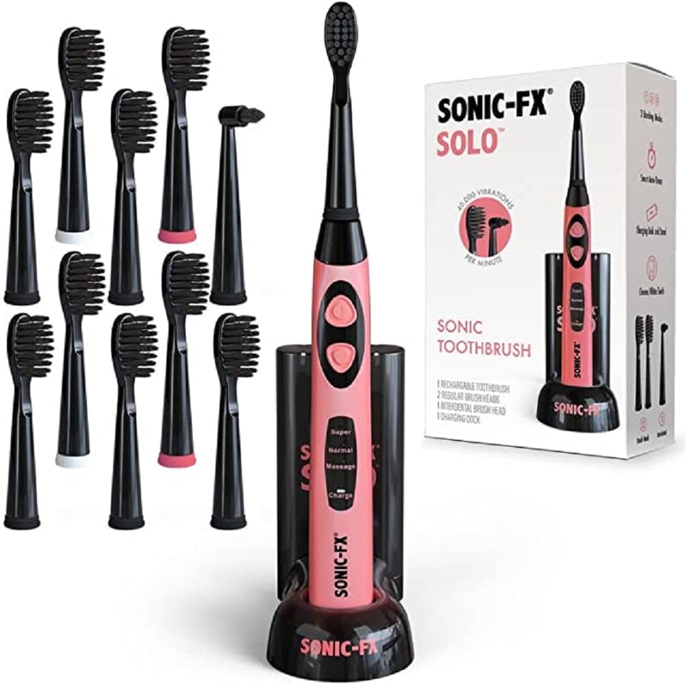 Sonic-FX Solo Electric Toothbrush W/ 10 Brush Heads + 1 Interdental, 3 Brush Modes, Coral Sonic-FX