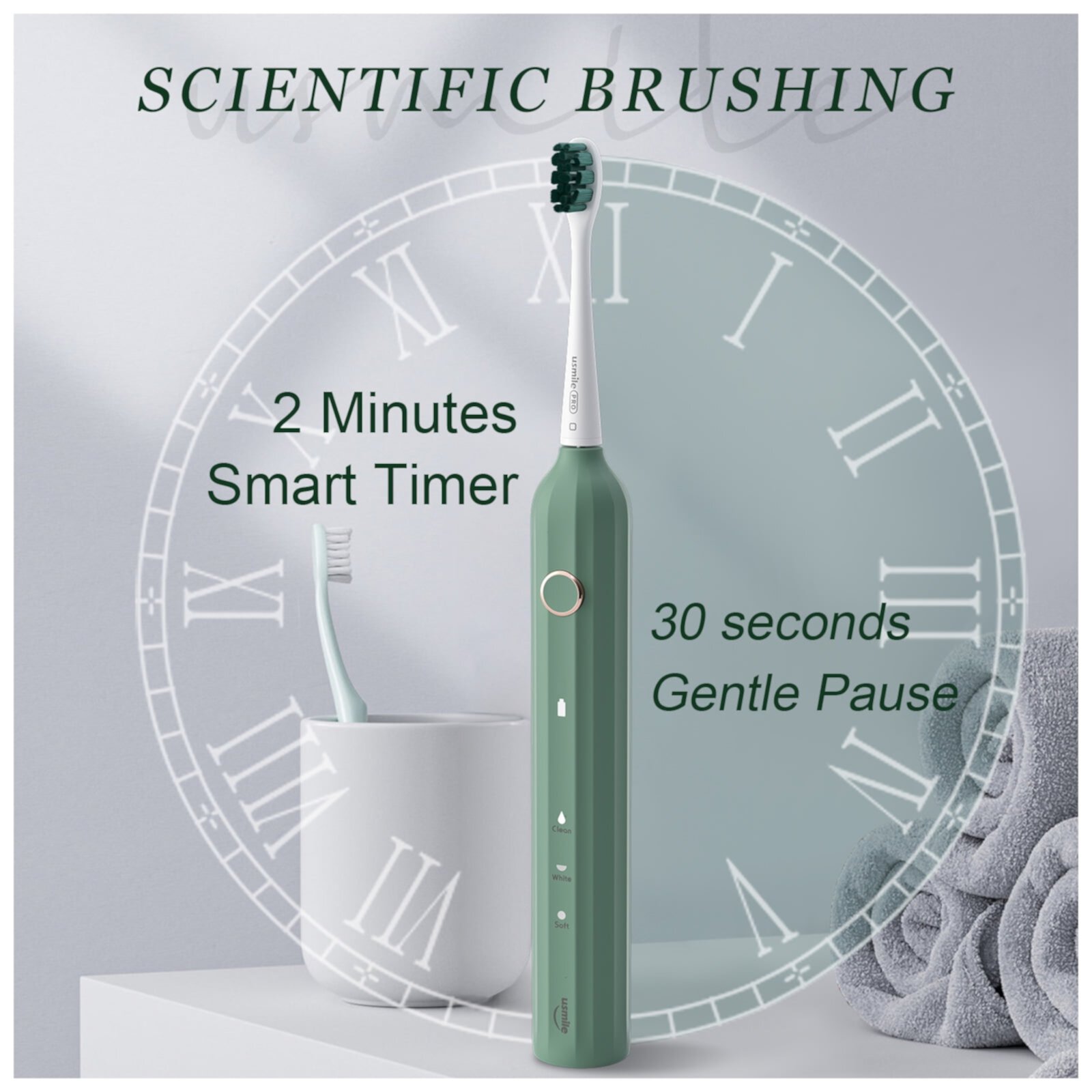 usmile Electric Toothbrush, Sonic Rechargeable Toothbrush for Adults with 3 Cleaning Modes, Smart Timer, with Travel Case, One Charge Lasts for 6 Months, Y1S Green Usmile