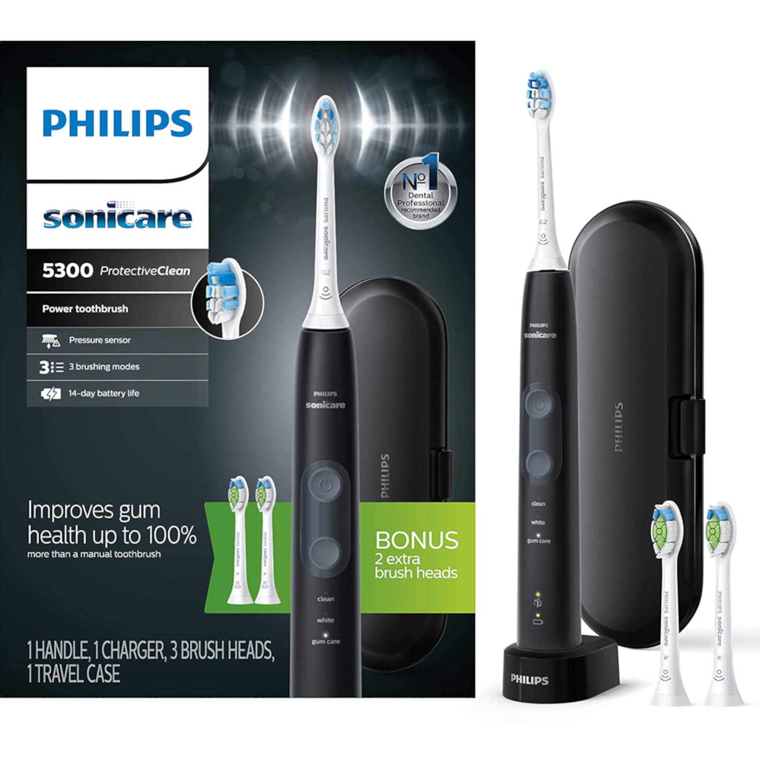 Philips Sonicare ProtectiveClean 5300 Rechargeable Electric Power Toothbrush, Black, HX6423/34 Visit the Sonicare Store