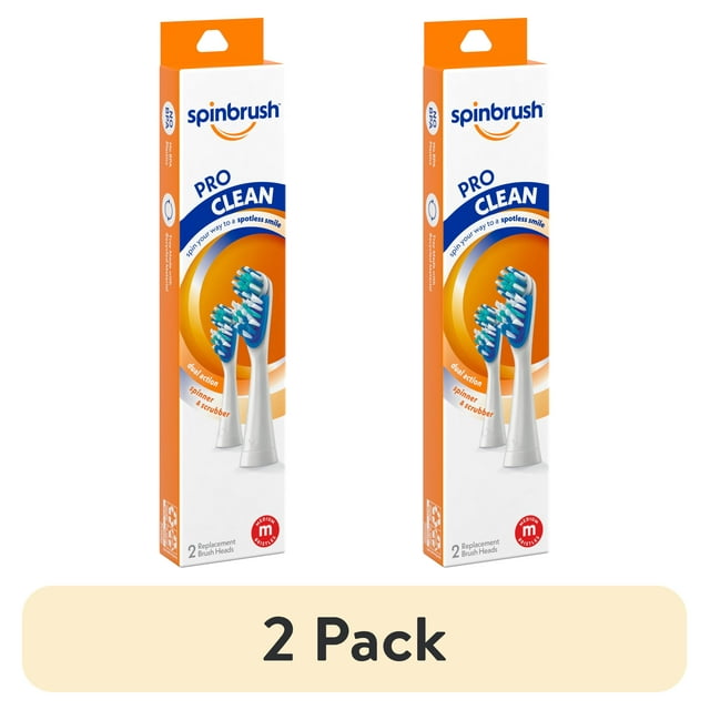 (2 pack) Spinbrush PRO CLEAN Refill, Medium Bristles, Includes 2 Replacement Heads for Battery Powered Toothbrushes Spinbrush