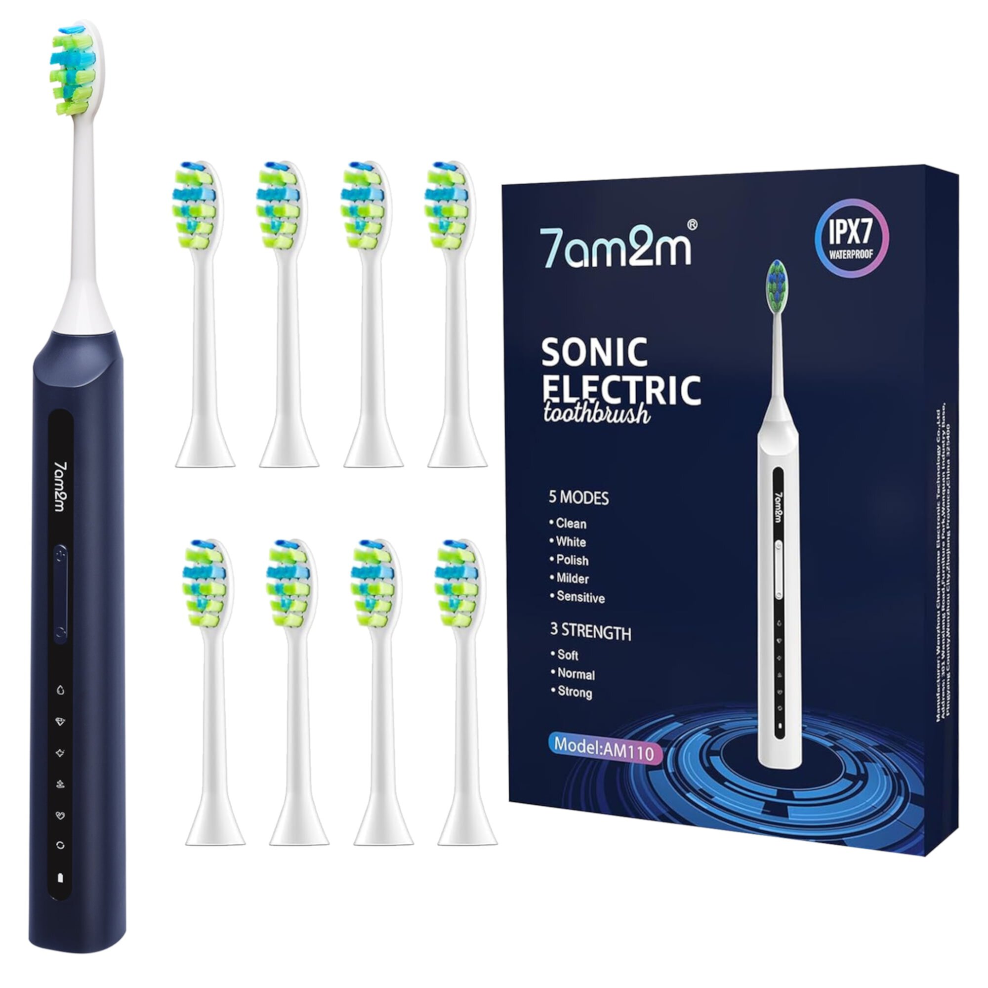 7AM2M Sonic Electric Toothbrush with 8 Brush Heads and 15 Adjustable Modes,High Power Toothbrushes 7AM2M