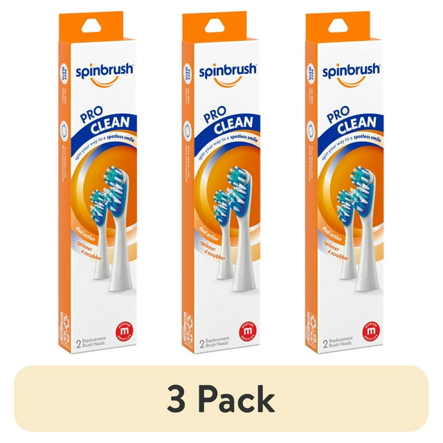 (3 pack) Spinbrush PRO CLEAN Refill, Medium Bristles, Includes 2 Replacement Heads for Battery Powered Toothbrushes Spinbrush