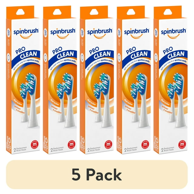 (5 pack) Spinbrush PRO CLEAN Refill, Medium Bristles, Includes 2 Replacement Heads for Battery Powered Toothbrushes Spinbrush