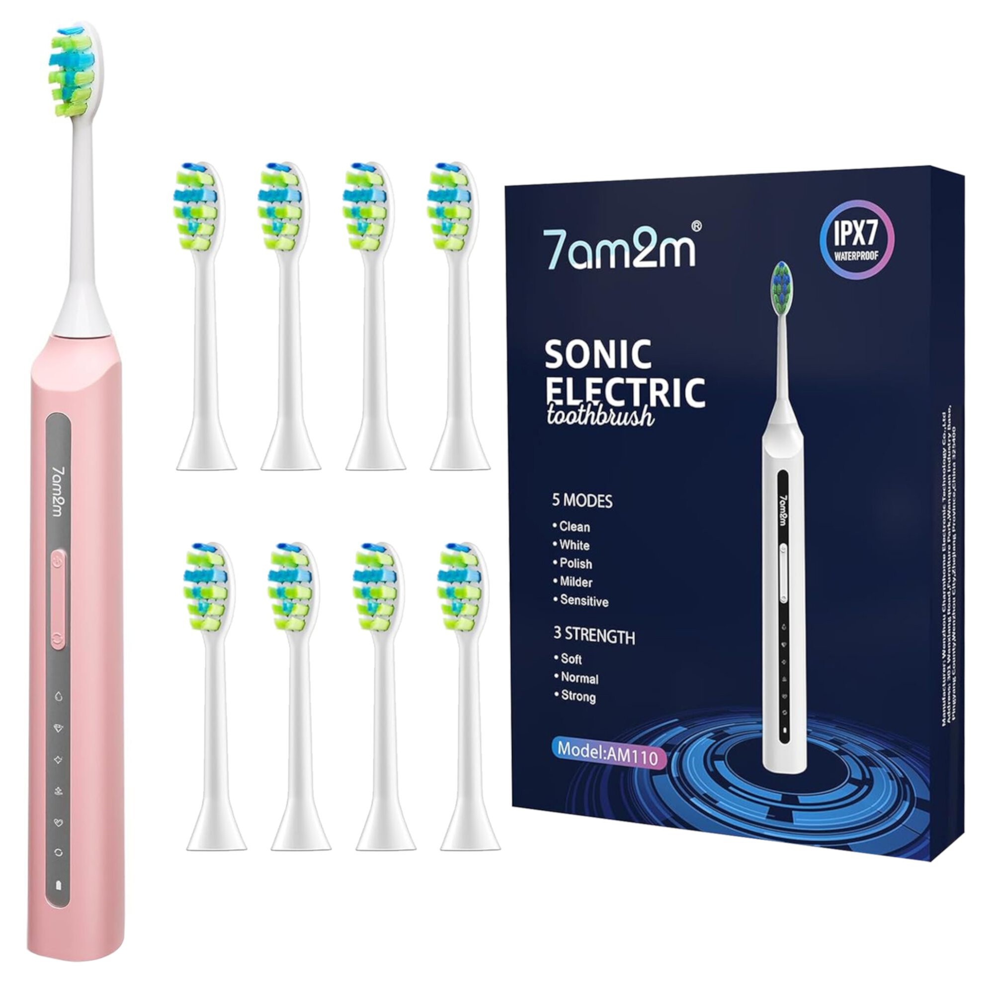 7AM2M Sonic Electric Toothbrush with 8 Brush Heads and 15 Adjustable Modes,High Power Toothbrushes 7AM2M