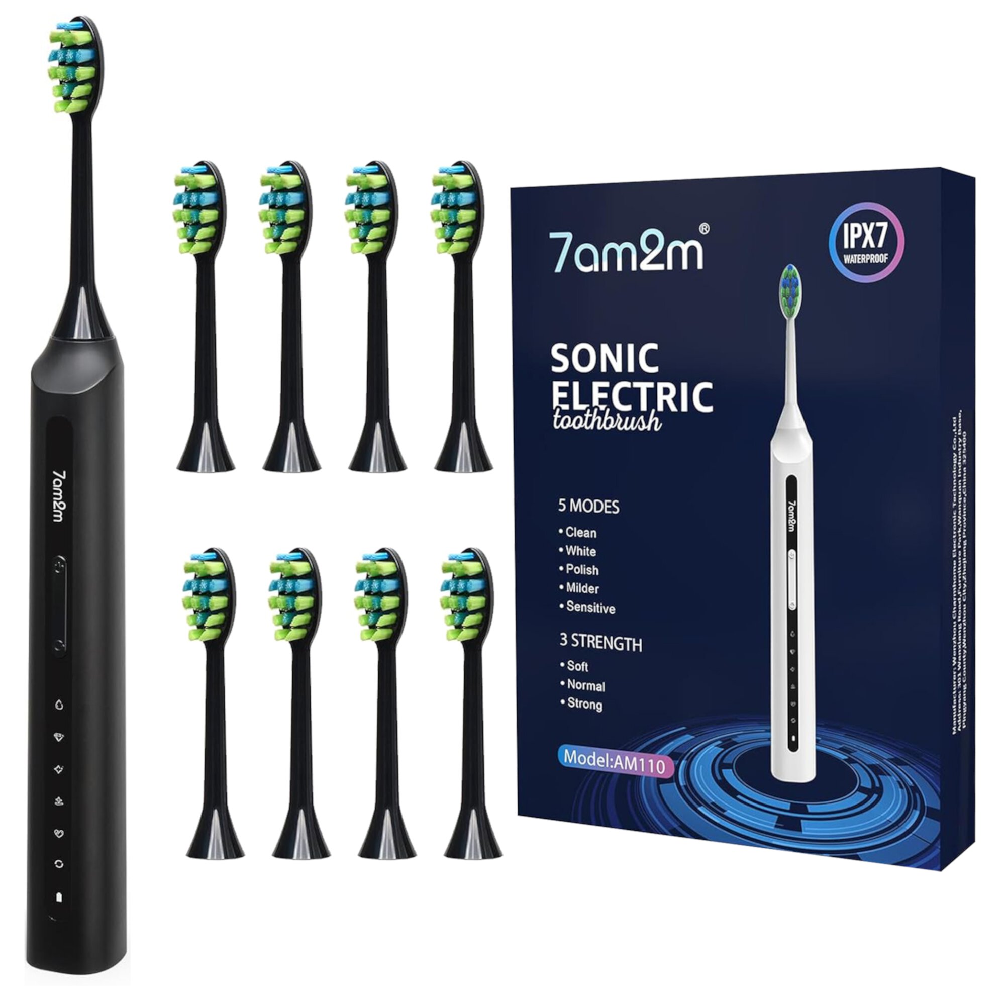 7AM2M Sonic Electric Toothbrush with 8 Brush Heads and 15 Adjustable Modes,High Power Toothbrushes 7AM2M