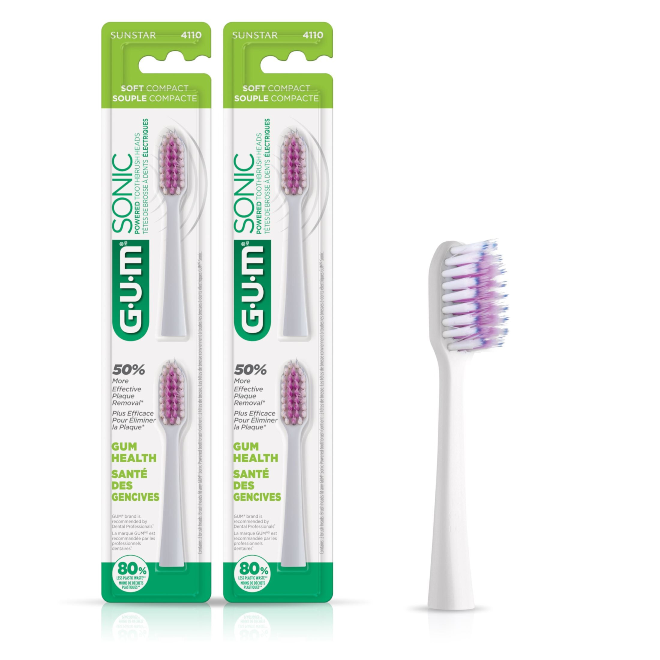 GUM Sonic Powered Toothbrush Refills, Tapered Bristles Clean Below the Gumline, Black 2ct. (Pack of 2) GUM