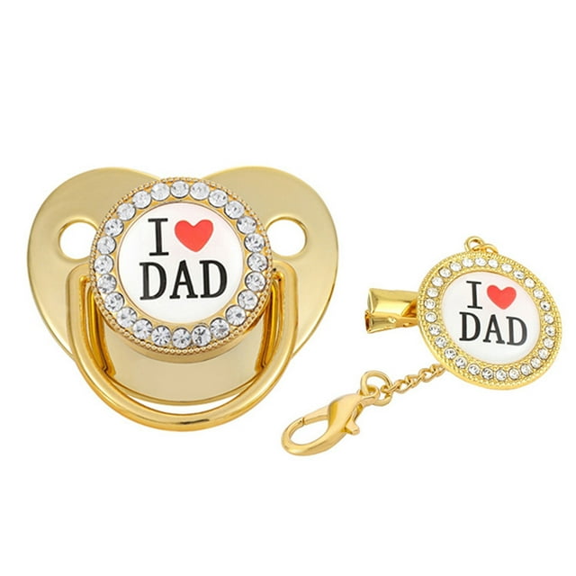 QIPOPIQ Clearance Baby Pacifier I Love Dad Initial Clip Silicone Infant Nipple Bling Newborn Pacifier QIPOPIQ