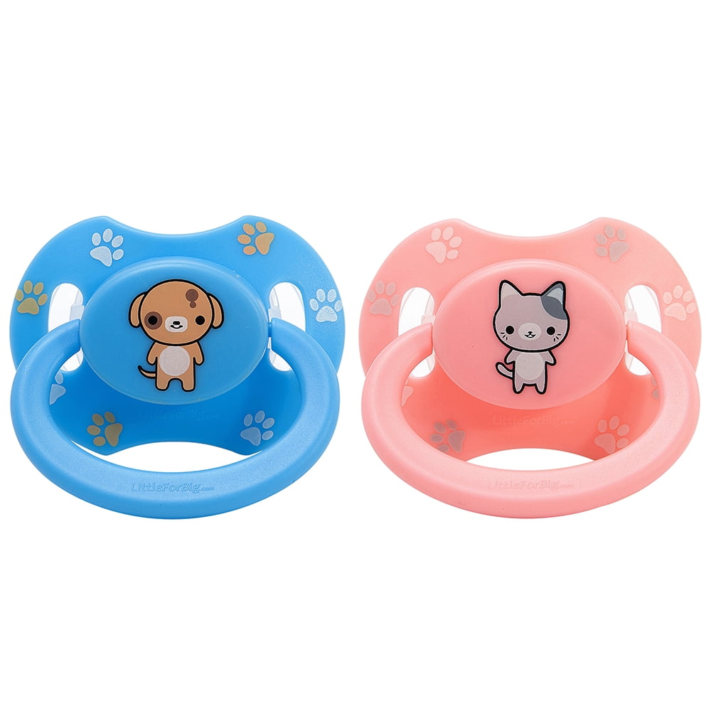 Littleforbig Bigshield Generation-II Adult Sized Pacifier Printed Set - Pink Kitty and Blue Puppy Littleforbig