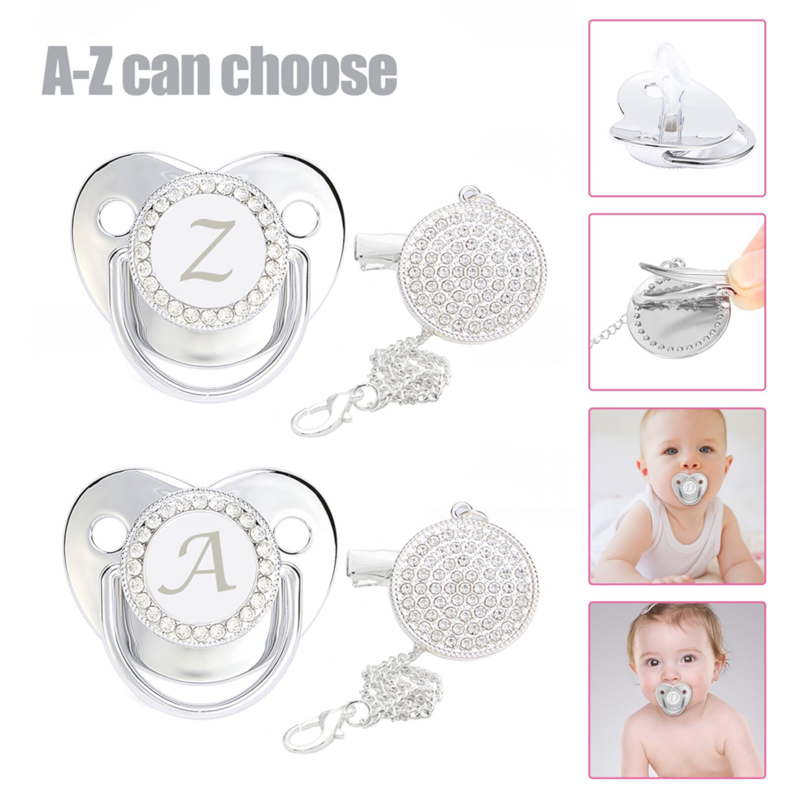 QIPOPIQ Clearance Baby Pacifier 26 Letter Name Initial Clip Silicone Infant Nipple Bling Newborn Pacifier QIPOPIQ