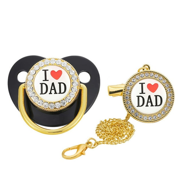 QIPOPIQ Clearance Baby Pacifier I Love Dad Initial Clip Silicone Infant Nipple Bling Newborn Pacifier QIPOPIQ