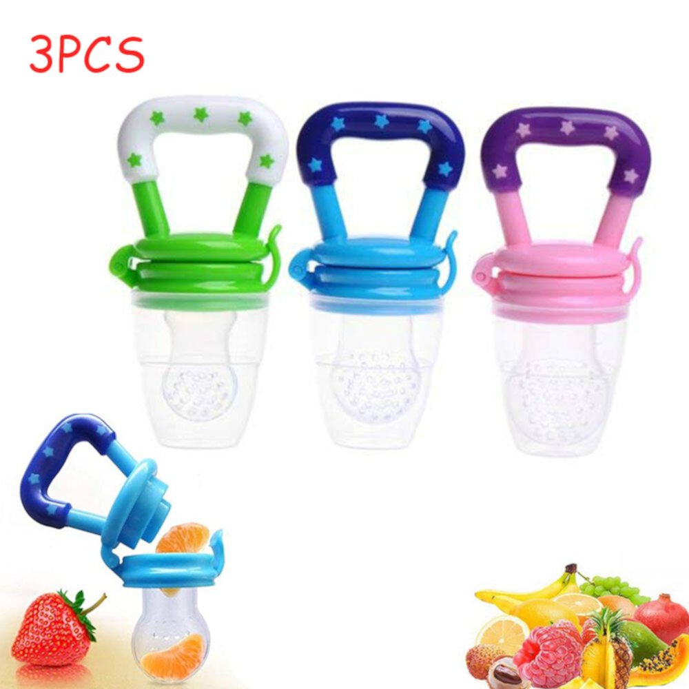 KEINXS 3Pcs Baby Fruit Feeder Pacifier 3Pack-Fresh Food Feeder-Silicone Nipple Teething Toy-Silicone Pouches for Toddlers & Kids (Green/Blue/Pink) BPA Free S/M/L Keinxs