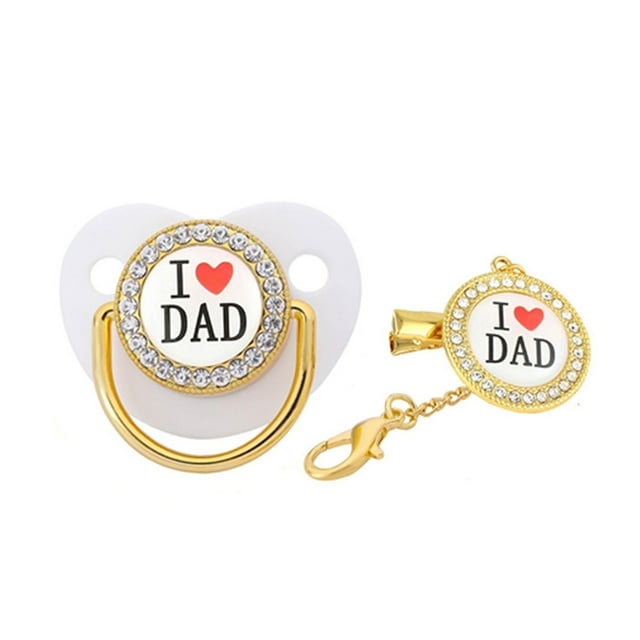 QIPOPIQ Clearance Baby Pacifier I Love Dad Initial Clip Silicone Infant Nipple Bling Newborn Pacifier QIPOPIQ