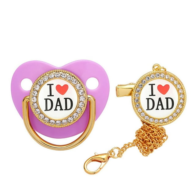 QIPOPIQ Clearance Baby Pacifier I Love Dad Initial Clip Silicone Infant Nipple Bling Newborn Pacifier QIPOPIQ