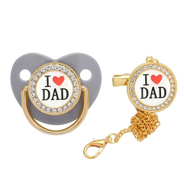 QIPOPIQ Clearance Baby Pacifier I Love Dad Initial Clip Silicone Infant Nipple Bling Newborn Pacifier QIPOPIQ