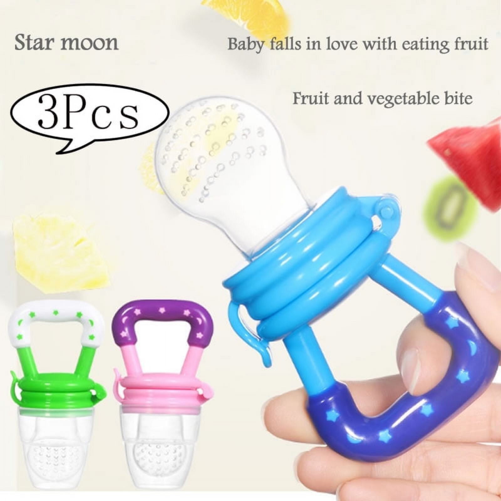 Amerteer Baby Fruit Feeder Pacifier - Fresh Food Feeder, Infant Fruit Teething Toy for 3-24 Months Toddlers & Kids (Green/Blue/Pink 3 Pack) BPA Free S/M/L Amerteer