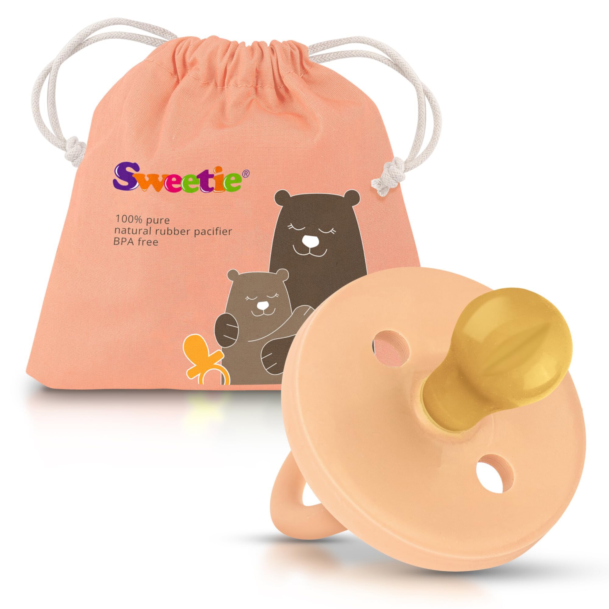 SWEETIE Rubber Pacifier Natural Rubber Pacifier Rounded (Light Pink, 12-18 Month) Sweetie