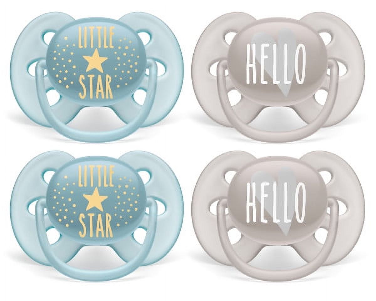 Philips Avent Ultra Soft Pacifier, 6-18 months, Little Star and Hello Designs, 4 pack, SCF223/41 Philips Avent