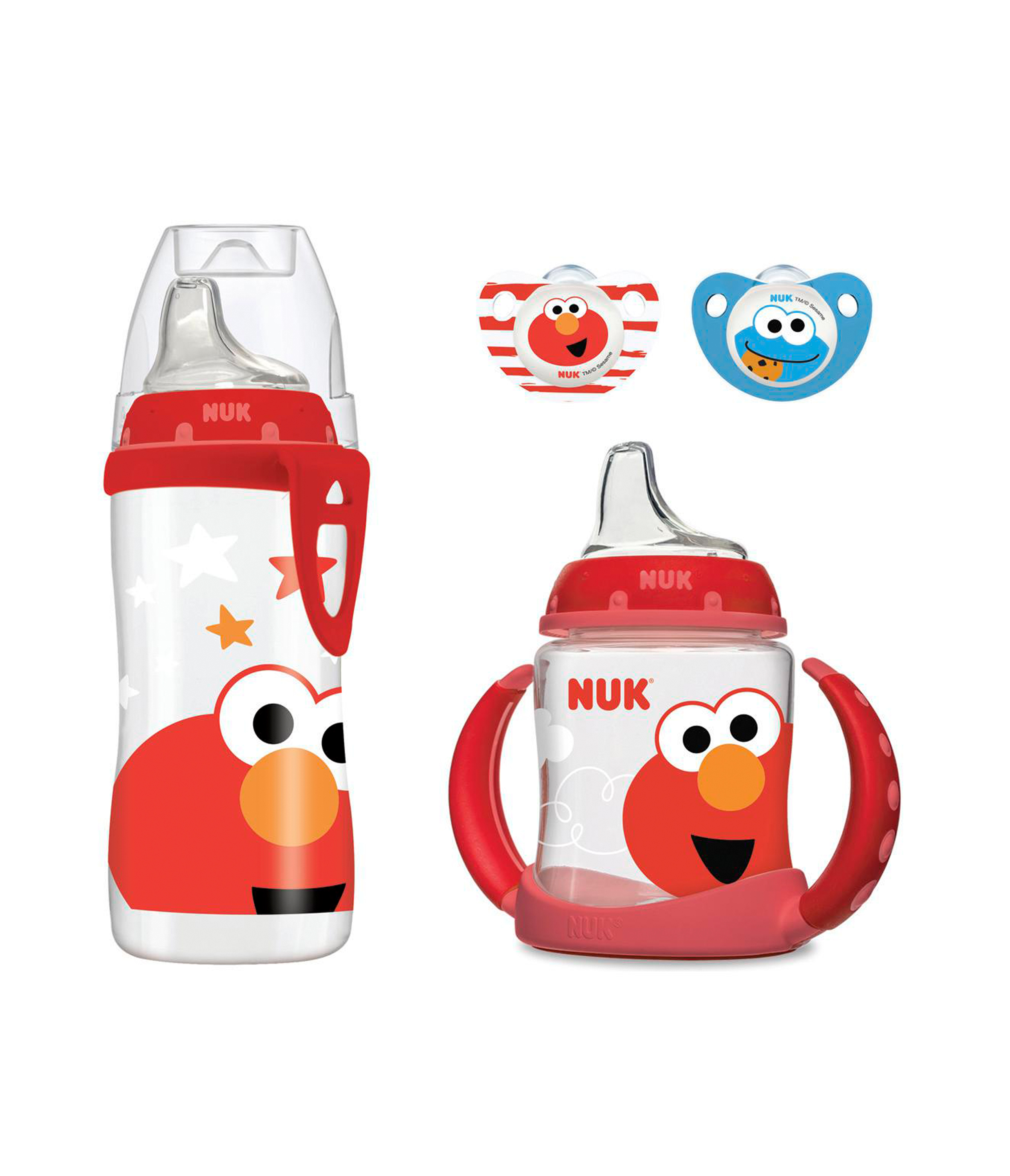 NUK Sesame Street Transition Bundle, Active Cup, Learner Cup, Pacifiers, 4 Piece Set NUK